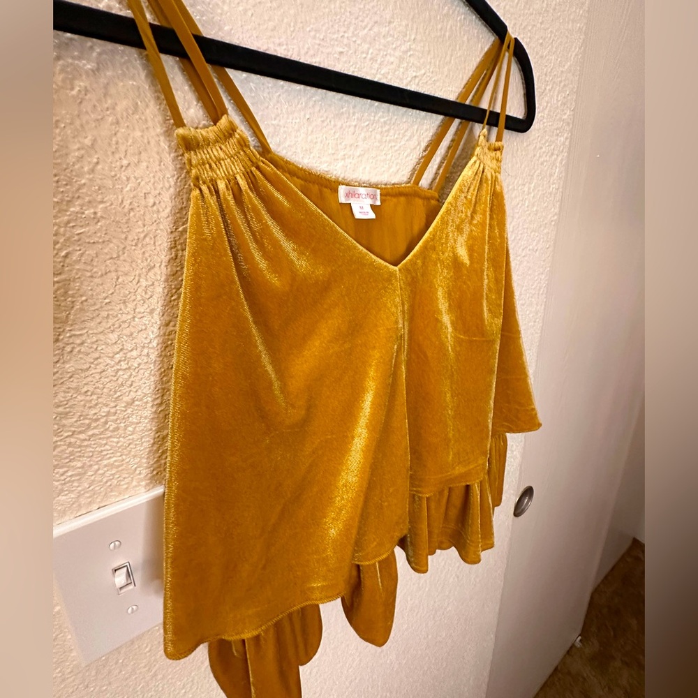 Women’s medium velvet ruffle top by Xhiliration.
